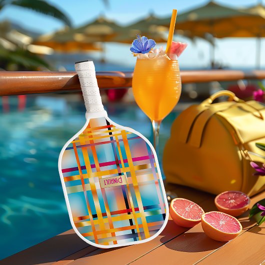 Chique Monogrammed Kleurrijke Plaid Pickleball Paddle