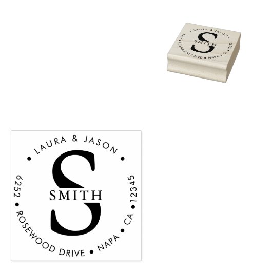 Chique Monogrammed Rond Terugkeeradres Rubberstempel (Gestempeld)