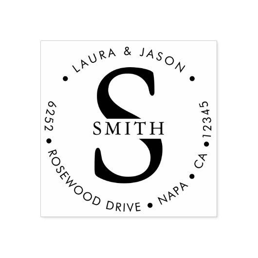 Chique Monogrammed Rond Terugkeeradres Rubberstempel (Afrduk)