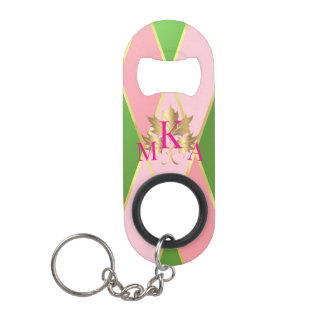 Chique Monogrammed Roze en Groen Mini Flessenopener
