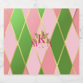 Chique Monogrammed Roze en Groen Sparkling Wijnetiket (Enkel label)