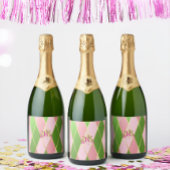 Chique Monogrammed Roze en Groen Sparkling Wijnetiket