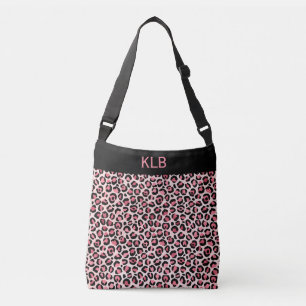 Chique Monogrammed Roze en Zwarte Luipaard Print Crossbody Tas