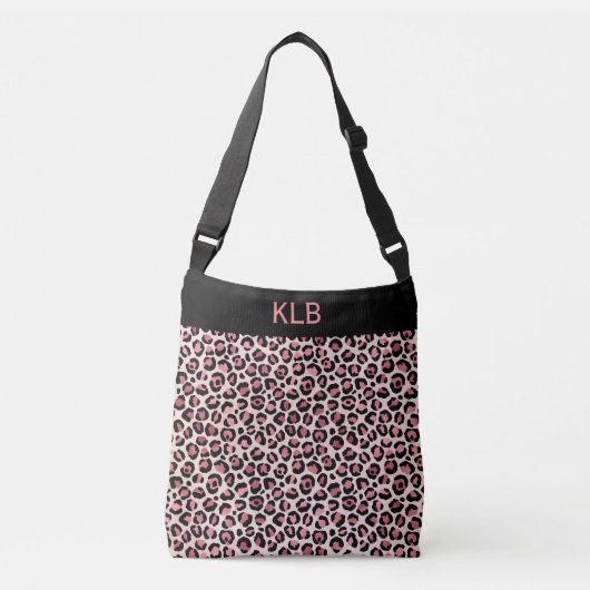 Chique Monogrammed Roze en Zwarte Luipaard Print Crossbody Tas (Voorkant)