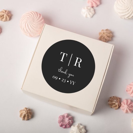Chique Monogrammed Zwart-wit Bruiloft Dank u Ronde Sticker