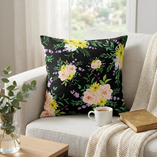 Chique Moody Bloemige Botanische Zwarte Waterverf Kussen