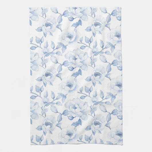 Chique mooie blauwe witte bloemen theedoek (Verticaal)