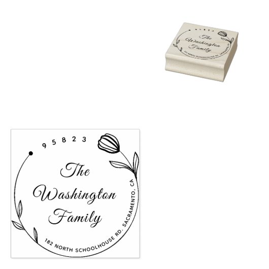 Chique mooie bloem ronde familienaam rubberstempel (Gestempeld)