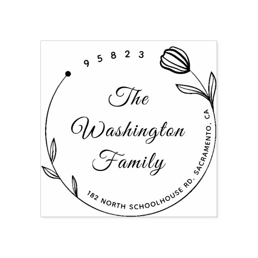 Chique mooie bloem ronde familienaam rubberstempel (Afrduk)