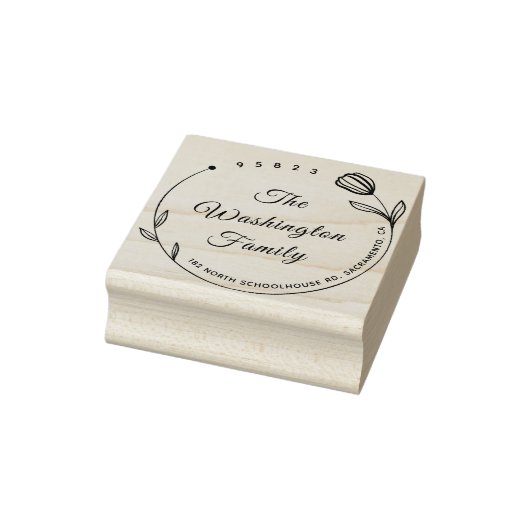 Chique mooie bloem ronde familienaam rubberstempel (Stempel)