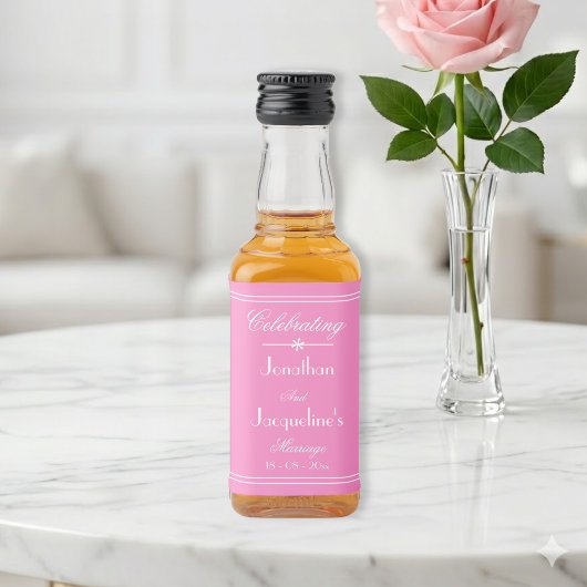 Chique Mooie Roze Huwelijk Witte Script Namen Mini Likeurfles Etiket