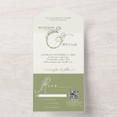 Chique Moss Groen Bloemen Ampersand QR Code Bruilo All In One Uitnodiging (Binnen)