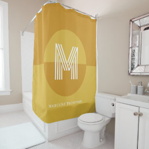 Chique mosterd geel geometrisch modern monogram douchegordijn
