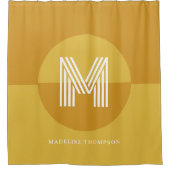 Chique mosterd geel geometrisch modern monogram douchegordijn (Voorkant)
