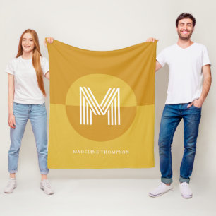Chique mosterd geel geometrisch modern monogram fleece deken