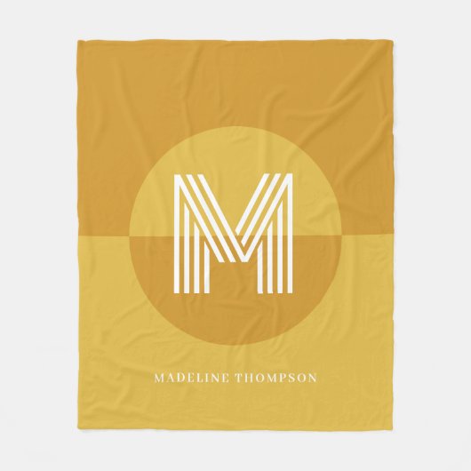 Chique mosterd geel geometrisch modern monogram fleece deken (Voorkant)