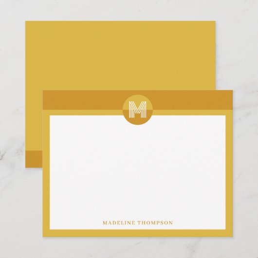 Chique mosterd geel geometrisch modern monogram notitiekaartje (Voorkant / Achterkant)