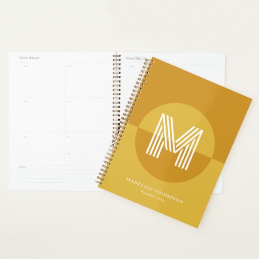 Chique mosterd geel geometrisch modern monogram planner (Display)