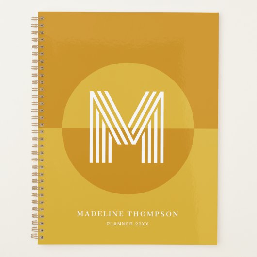 Chique mosterd geel geometrisch modern monogram planner (Voorkant)