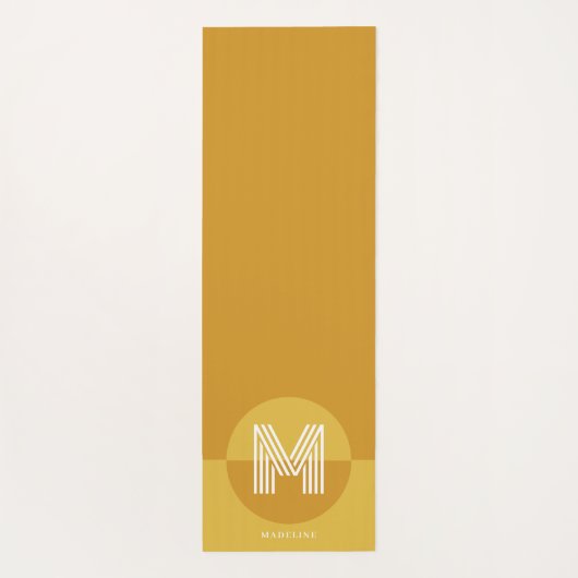 Chique mosterd geel geometrisch modern monogram yogamat (Achterkant)
