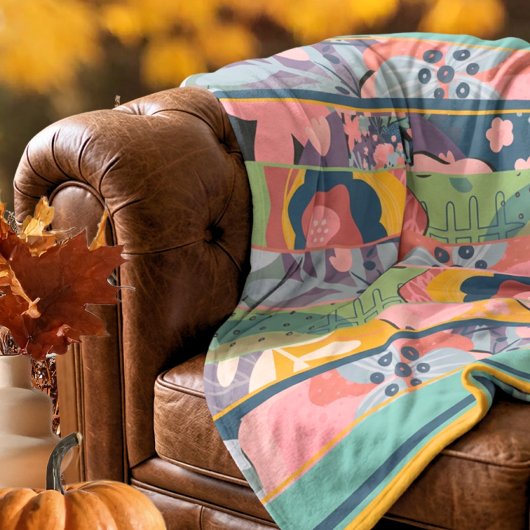 Chique mosterd teal herfst bloemstuk patchwork fleece deken