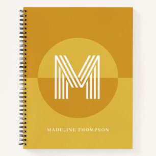 Chique Mosterdgeel Geometrisch Modern Monogram Notitieboek