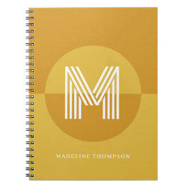 Chique Mosterdgeel Geometrisch Modern Monogram Notitieboek
