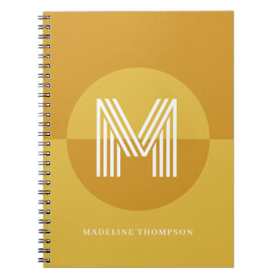 Chique Mosterdgeel Geometrisch Modern Monogram Notitieboek
