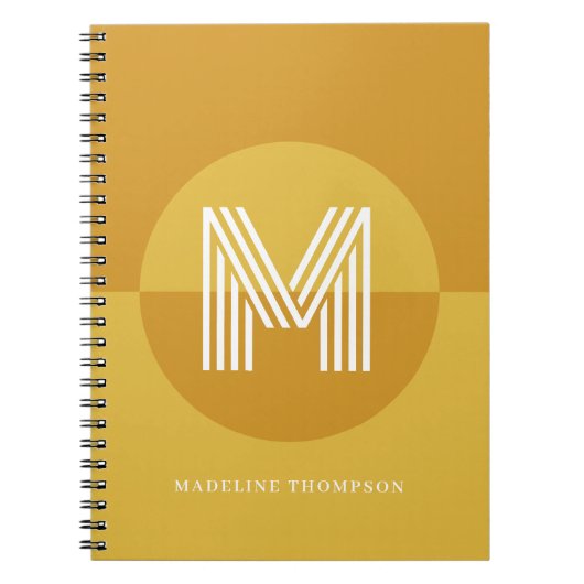 Chique Mosterdgeel Geometrisch Modern Monogram Notitieboek (Voorkant)
