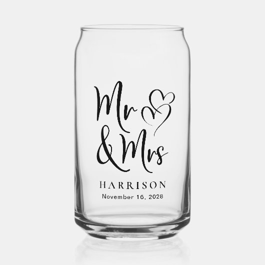 Chique Mr Mrs Wedding Blikvorm Glas (Voorkant)