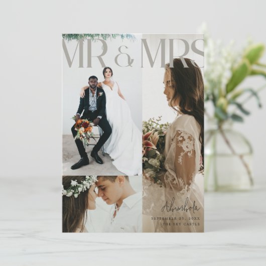 Chique multi-foto bruiloft dank u kaart Een opmerk (Staand voorkant)