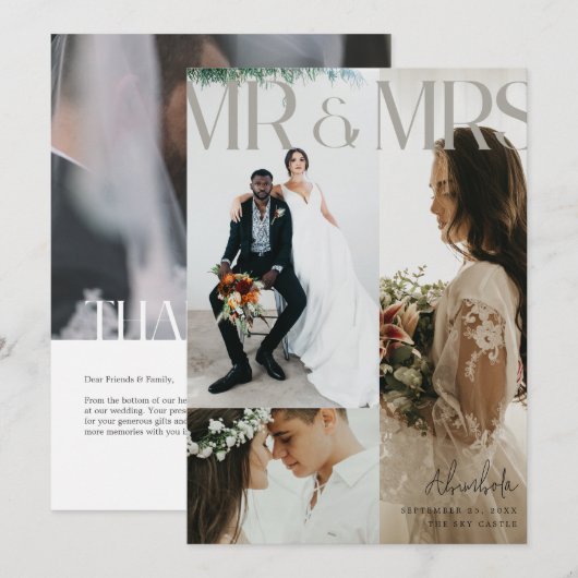 Chique multi-foto bruiloft dank u kaart Een opmerk (Voorkant / Achterkant)