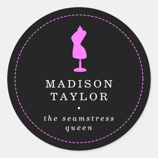 Chique naaister kleermaker | Roze Mannequin Zwart Ronde Sticker (Voorkant)