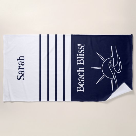 Chique naam Navy Blue Stripes Ocean Strandlaken (Voorkant)