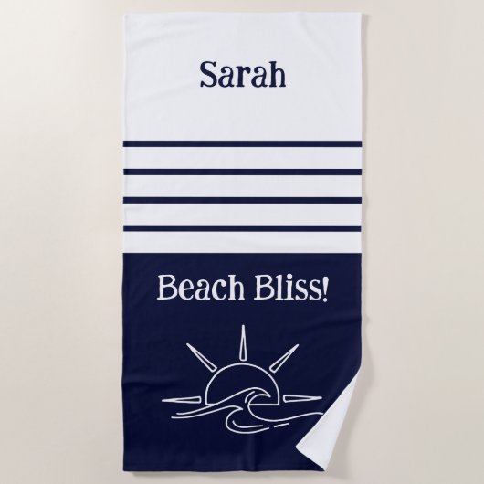 Chique naam Navy Blue Stripes Ocean Strandlaken (Voorkant)