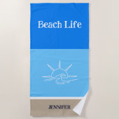 Chique Naam Tan Wit en Blauwe Strepen Strandlaken (Voorkant)