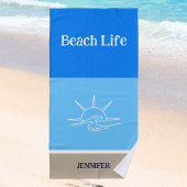 Chique Naam Tan Wit en Blauwe Strepen Strandlaken