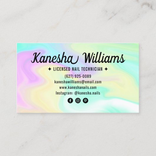 Chique nagelsalon holografische kleurrijke marmere visitekaartje (Achterkant)