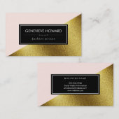 Chique namaak goud en roze geometrische kleurblok visitekaartje (Voorkant / Achterkant)