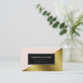 Chique namaak goud en roze geometrische kleurblok visitekaartje (Staand voorkant)