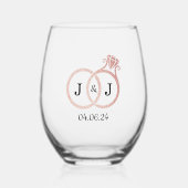 Chique namaak roze gouden folie monogram trouwring wijnglas zonder voet (Voorkant)