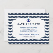 Chique Nautical Navy Waves Anker Bruiloft Save The Date (Voorkant)