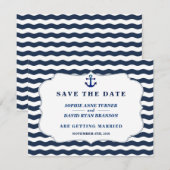 Chique Nautical Navy Waves Anker Bruiloft Save The Date (Voorkant / Achterkant)
