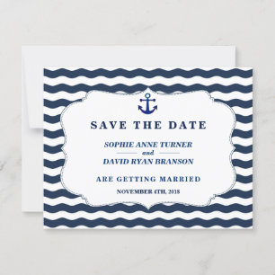 Chique Nautical Navy Waves Anker Bruiloft Save The Date