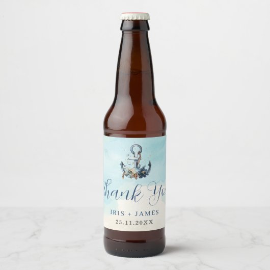 Chique nautische anker moderne strand bruiloft bier etiket (Voorkant)