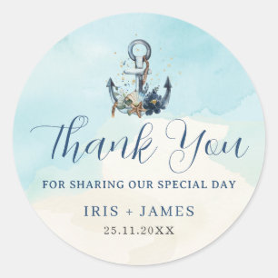 Chique nautische anker moderne strand bruiloft ronde sticker