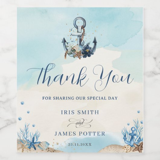 Chique nautische anker moderne strand bruiloft wijn etiket (Enkel label)