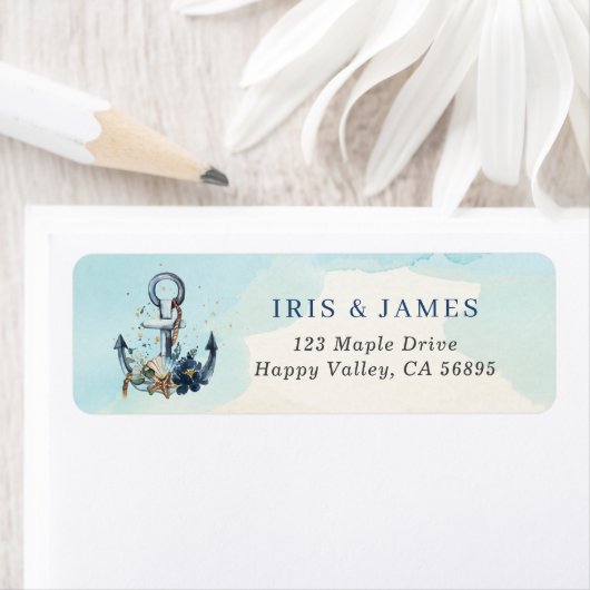 Chique nautische anker strand bruiloft retour adre etiket (Insitu)