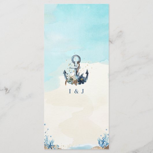 Chique nautische anker strand kust bruiloft menu (Achterkant)