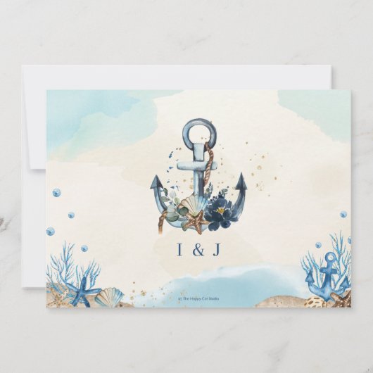 Chique nautische anker strand moderne bruiloft fot bedankkaart (Achterkant)